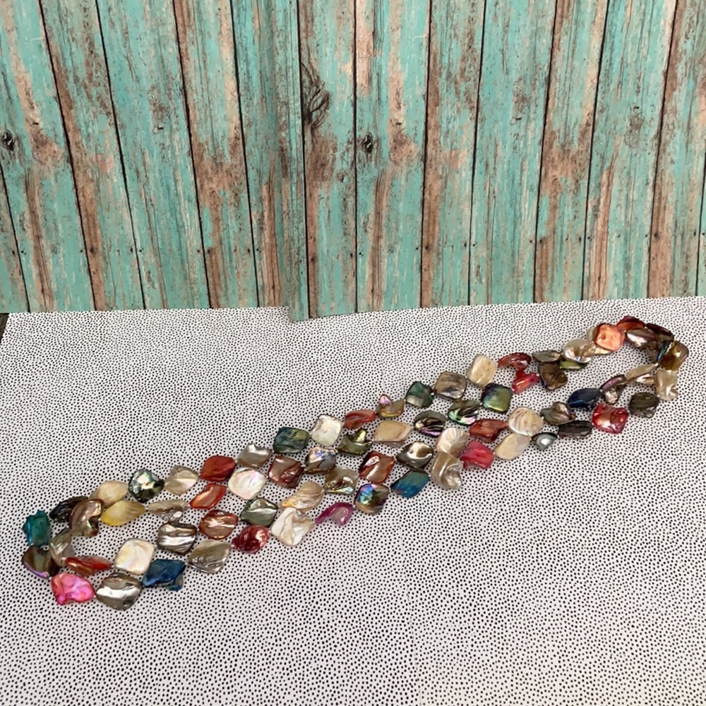Hand Dyed Pearlescent Shell Long Necklace